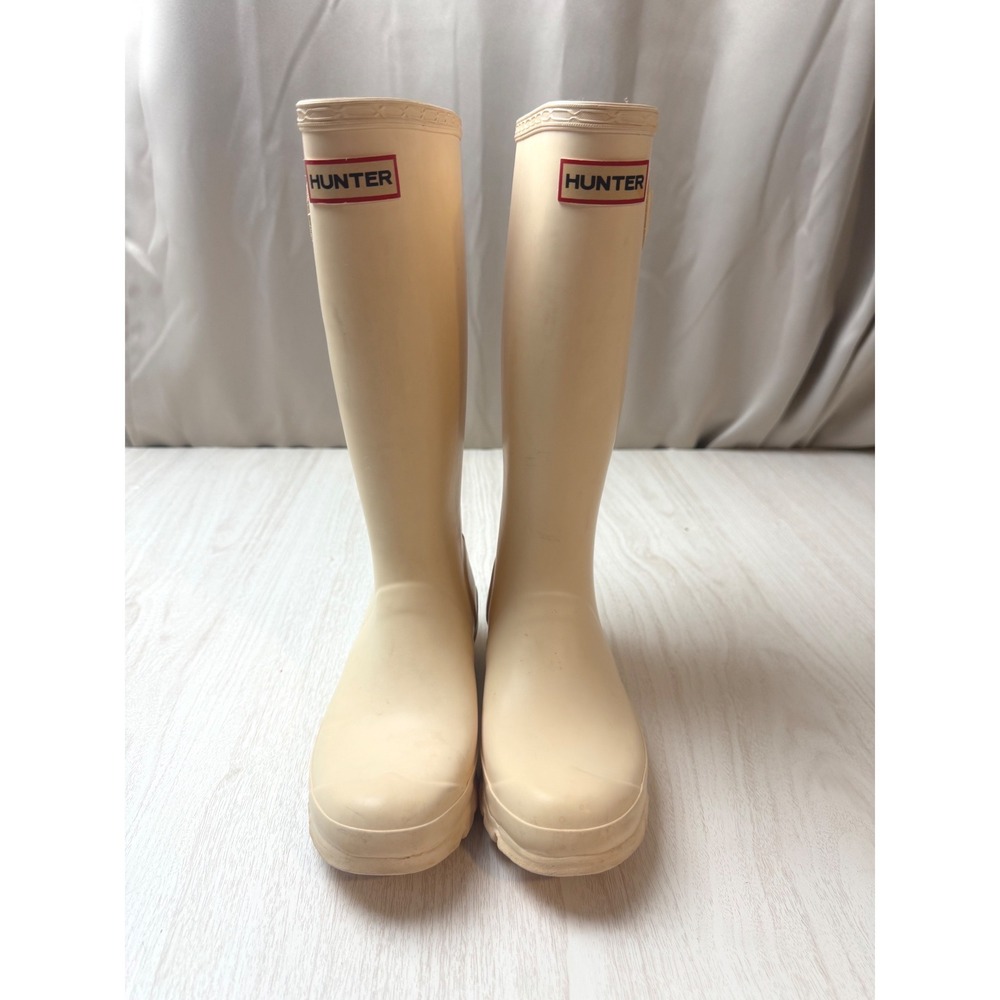Hunter Original Tall Rain Boots Cream Beige Waterproof Rubber Matte Size 6